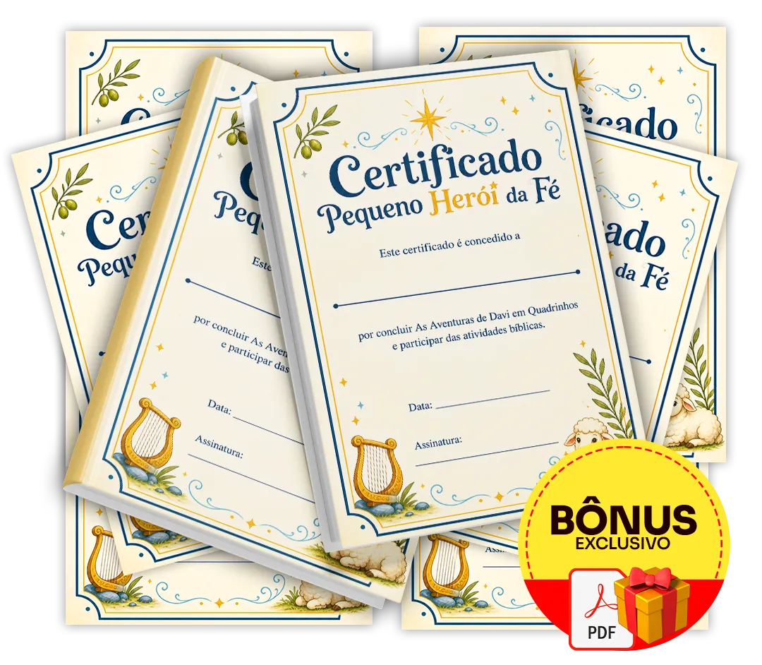 Mockup do Certificado Pequeno Herói da Fé